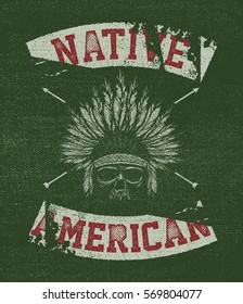 Native american illustration, vintage typography