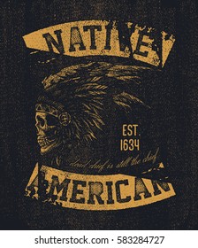 Native american illustration, vintage typography