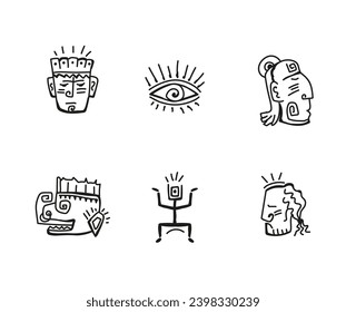 Native american inca maya icon symbols. African tribal hand drawings vector