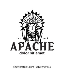 Native American Indian Apache Tribes Girls Logo Vector Emblem Label  Badges Illustration Of Design