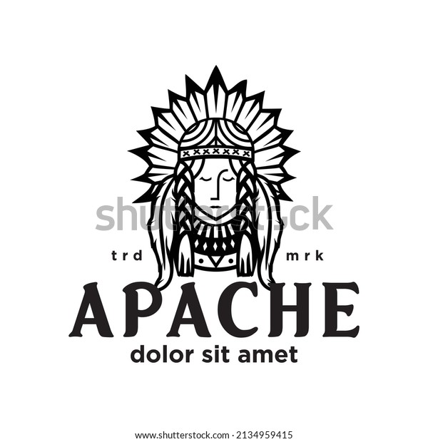 Native American Indian\
Apache Tribes girls logo Vector Emblem Label  Badges Illustration\
of design