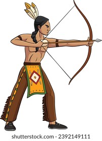 Native American Indian with Bow and Arrow Clipart