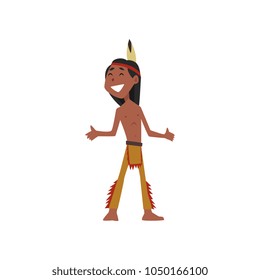 Native American Indian boy character in traditional costume vector Illustration on a white background