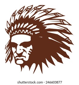 Native American Indian chief with feather headdress vector icon