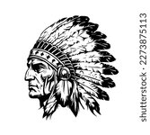 native american indian chief head logo hand drawn illustration