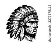 native american indian chief head logo hand drawn illustration