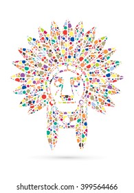 Native American Indian chief , Head designed using colorful halftone graphic vector.