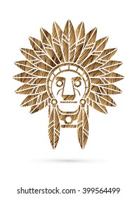 Native American Indian chief , Head designed using gold grunge brush graphic vector.