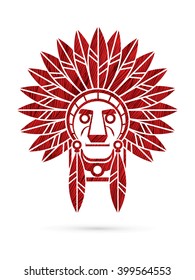 Native American Indian chief , Head designed using red grunge brush graphic vector.