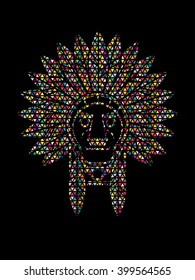 Native American Indian chief , Head designed using colorful mosaic graphic vector.