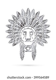 Native American Indian chief , Head designed using black grunge brush graphic vector.