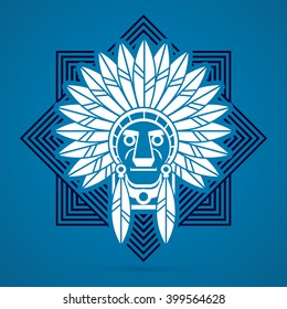 Native American Indian chief , Head designed on line square background graphic vector.