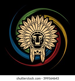 Native American Indian chief , Head designed on spin wheel background graphic vector.