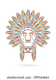 Native American Indian chief , Head designed using colorful pixels graphic vector.