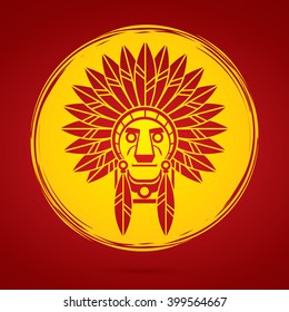 Native American Indian chief , Head designed on moonlight background graphic vector.