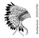 Native american indian chief headdress. Vector illustration in black and white style