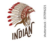 Native american indian chief headdress. Vector illustration. Vintage t-shirt design or print