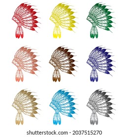 Native American Indian Chief Headdress Icon Vector Illustration. War Bonnet, Feather Headdress Vector Template Isolated On A White Background
