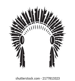 native American Indian chief headdress (Indian chief mascot, Indian tribal headdress, Indian headdress), hand drawing, vector