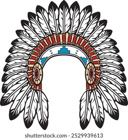 Native American Indian Chief Headdress Color. Vector Illustration.