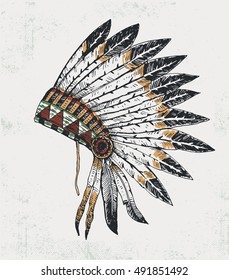 native american indian chief headdress, for t shirt graphic and other uses.
