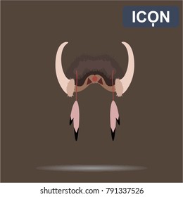 Native American Indian chief headdress with horns and feathers . Icon vector
