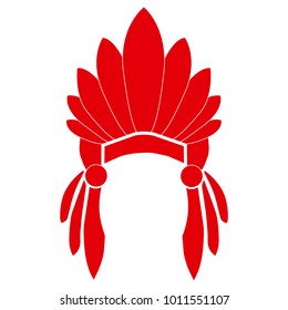 Native American Indian chief. Red roach. Indian feather headdress of eagle. Flat design.