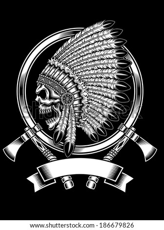 Native American Indian Chief Skull With Tomahawk