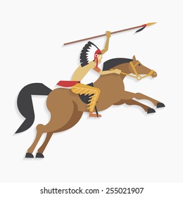 Native American Indian Chief With Spear Riding Horse