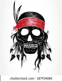 Native american indian chief vector. Skull illustration.T shirt graphic.