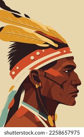Native american indian chief. Vector illustration in retro style. wall art print poster