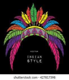 Native American Indian colored chief. Feather headdress of eagle.