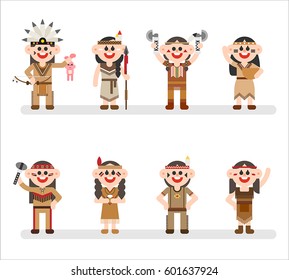 native american indian cute character vector illustration flat design