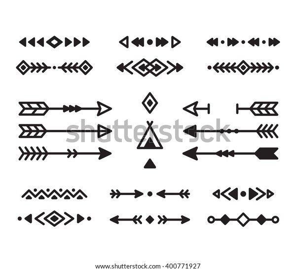Native American Indian design elements set.\
Borders, arrows, ornaments and other symbols. Tribal vector\
elements in modern geometric\
style.