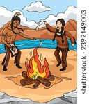 Native American Indian Fire Dancing Colored 
