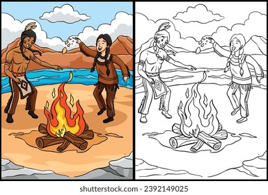 Native American Indian Fire Dancing Illustration