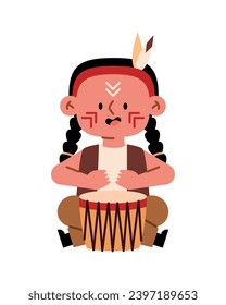 native american indian girl with drum vector isolated