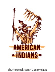 Native american indian hand drawn vector illustration isolated on white background