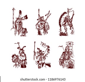 Native american indian hand drawn vector illustration isolated on white background