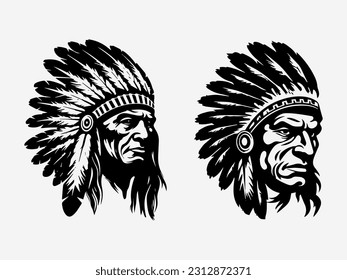 native american indian head hand drawn illustration