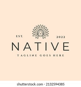 native american indian head line art logo vector symbol illustration design