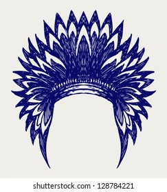 Native american indian headdress. Doodle style