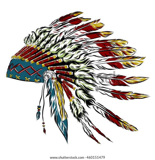 Native American Indian Headdress Feathers Sketch Stock Vector (Royalty ...