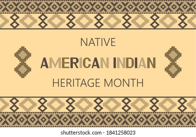 Native American Indian Heritage Month concept vector.  Event is celebrated in November in USA. Traditional ornament of Indians of North America is shown on banner.