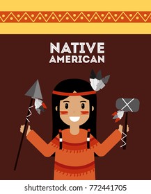 native american indian holding spear and tomhawk