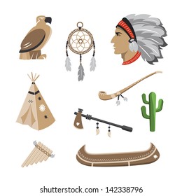 Native american indian icons set
