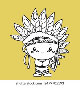 Indische Indische Kinder Kultur Kostüm Cartoon Digital Stamp Outline 