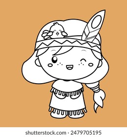 Indische Indische Kinder Kultur Kostüm Cartoon Digital Stamp Outline 