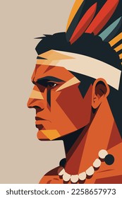 Native american indian man in profile. Vector illustration of native american man. wall art print poster