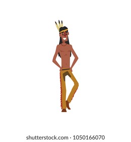 Native American Indian man in traditional costume vector Illustration on a white background